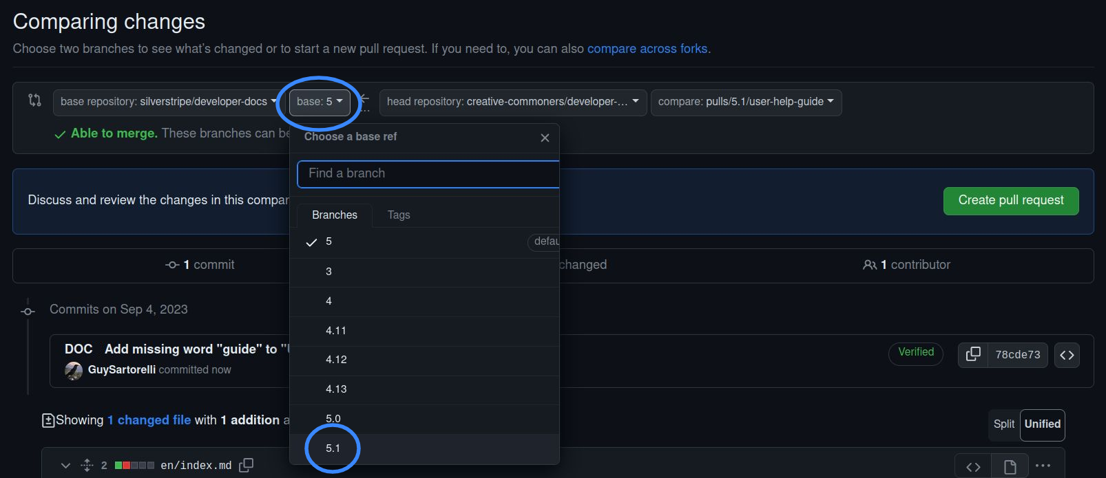target your pull request at the branch you noted earlier